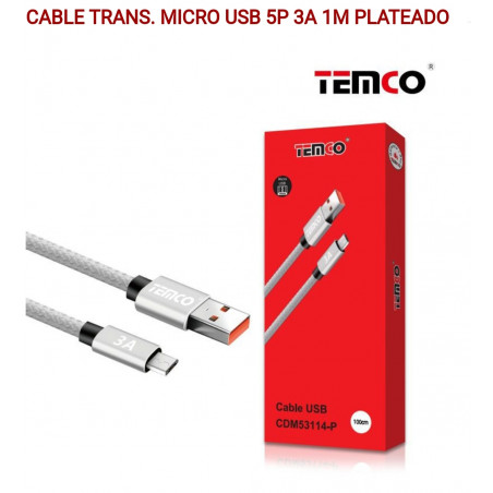 CABLE TRANS. MICRO USB 5P 3A 1M PLATEADO