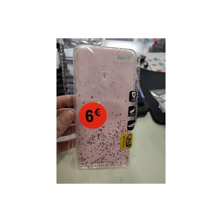 FUNDA PARA SAMSUNG GALAXY A20S Transparente con brillo rosa  fijo ( no lleva agua)