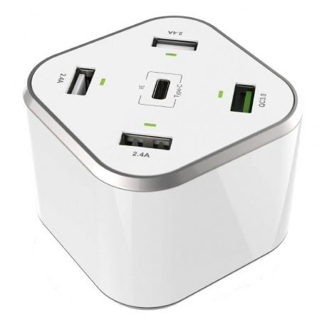 Cargador de Mesa Aisens ASCH-5PQC-W/ 1xUSB Tipo-C/ 4x USB/ 48W