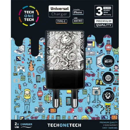 Cargador de Pared Tech One Tech Art Deco TEC2602/ 2xUSB/ 2.4A