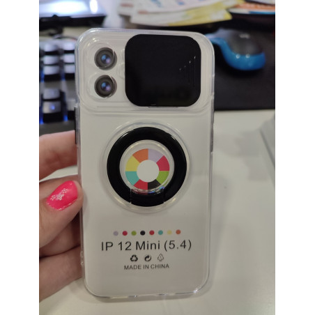 iPhone 12 mini funda transparente con anillo y protector plástico