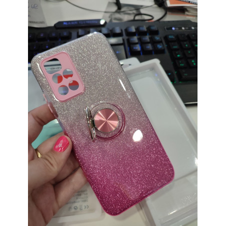Funda Silicona Brillante Xiaomi Redmi  10 con Imán y Soporte de Anilla 360º Color Rosa