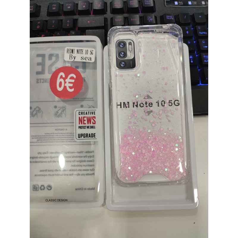 Funda para Redmi Note 10 5g transparente con purpurina rosa