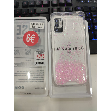 Funda para Redmi Note 10 5g transparente con purpurina rosa
