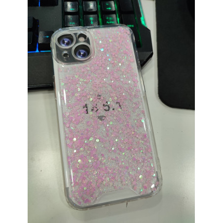 Funda transparente y brillo rosa para iPhone 14