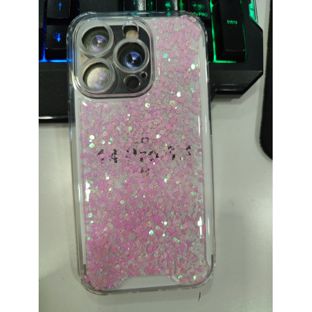 Funda para iPhone 14 Pro transparente con brillo rosa