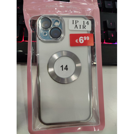 Funda iPhone 14 transparente con borde plateado