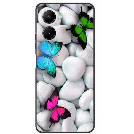 Funda Realme C33  Mariposas fondo piedras mar