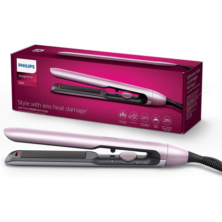 Plancha de pelo serie 5000 de Philips con tecnología ThermoShield en color malva