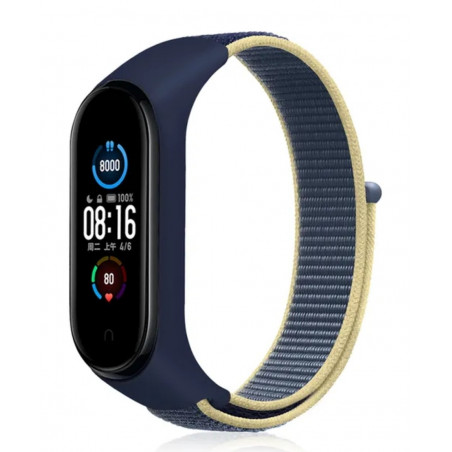 repuesto para mi band 6 correa nylon azul marino , detalle en amarillo