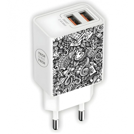 Cargador de Pared Tech One Tech Art-Deco TEC2510/ 2xUSB/ 2.4A/ Blanco
