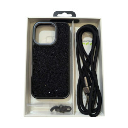 Funda con cuerda para iPhone 16 Pro Max BRILLO NEGRA