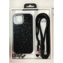 Funda con cuerda para iPhone 16 Pro Max BRILLO NEGRA