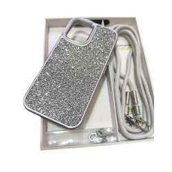 Funda para iPhone 16 brillo + Cuerda color plata