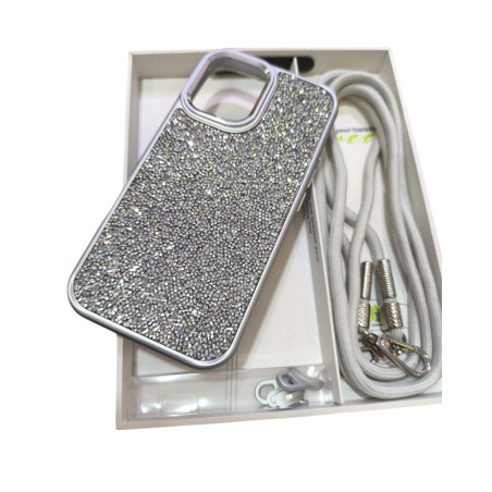 Funda para iPhone 16 brillo + Cuerda color plata