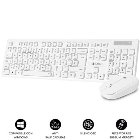 Teclado y Ratón Subblim Combo Business Slim Silencioso  Inalámbrico/ Blanco