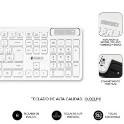 Teclado y Ratón Subblim Combo Business Slim Silencioso  Inalámbrico/ Blanco