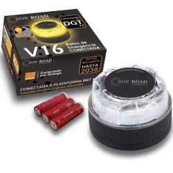 Luz baliza de emergencia para coche SOS Road Connected EL2024 V16/ Homologada/ Base Imantada/ Geolocalizable/ Funciona a Pilas