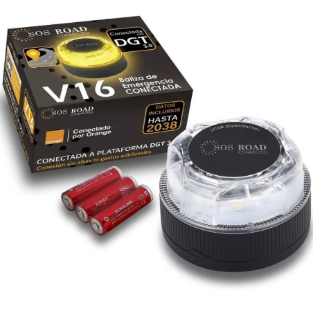 Luz baliza de emergencia para coche SOS Road Connected EL2024 V16/ Homologada/ Base Imantada/ Geolocalizable/ Funciona a Pilas