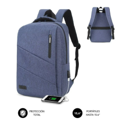 Mochila Subblim City Backpack para Portátiles hasta 15.6"/ Puerto USB/ Azul