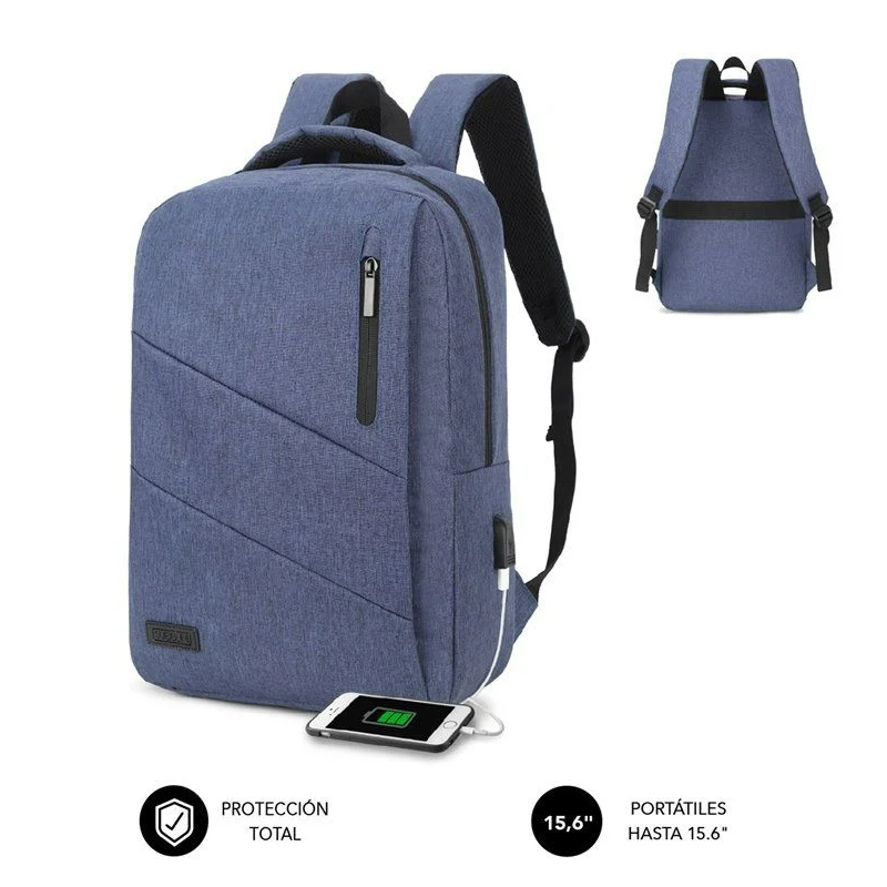 Mochila Subblim City Backpack para Portátiles hasta 15.6"/ Puerto USB/ Azul