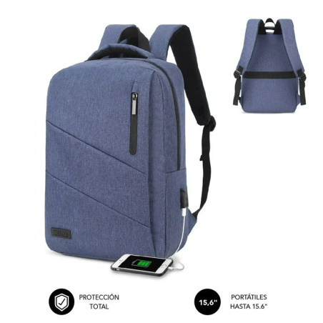 Mochila Subblim City Backpack para Portátiles hasta 15.6"/ Puerto USB/ Azul
