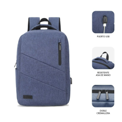 Mochila Subblim City Backpack para Portátiles hasta 15.6"/ Puerto USB/ Azul