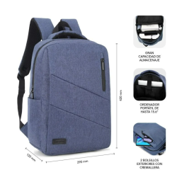 Mochila Subblim City Backpack para Portátiles hasta 15.6"/ Puerto USB/ Azul
