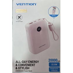 Powerbank 20000mAh Vention FKBP0-C/ 22.5W/ Rosa/ Incluye Cable USB Tipo-C