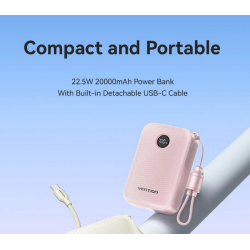 Powerbank 20000mAh Vention FKBP0-C/ 22.5W/ Rosa/ Incluye Cable USB Tipo-C