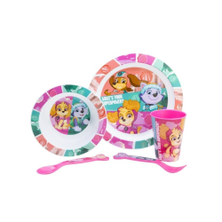 SET MICRO 5 PCS (PLATO, CUENCO, VASO Y CUBIERTOS) EN CAJA PAW PATROL GIRL SUPERPOWERS
