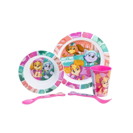 SET MICRO 5 PCS (PLATO, CUENCO, VASO Y CUBIERTOS) EN CAJA PAW PATROL GIRL SUPERPOWERS