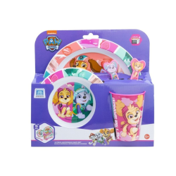 SET MICRO 5 PCS (PLATO, CUENCO, VASO Y CUBIERTOS) EN CAJA PAW PATROL GIRL SUPERPOWERS