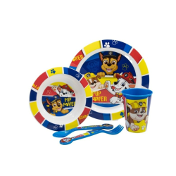 SET MICRO 5 PCS (PLATO, CUENCO, VASO 260 ML Y CUBIERTOS) PAW PATROL PUP POWER