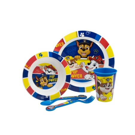 SET MICRO 5 PCS (PLATO, CUENCO, VASO 260 ML Y CUBIERTOS) PAW PATROL PUP POWER