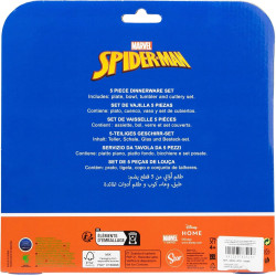 Juego de vajilla infantil reutilizable de 5 piezas: taza, plato, tazón y cubiertos de Spiderman.