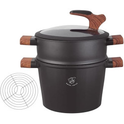 Cacerola Royal Swiss de 24 cm - Olla para cuscús de 6,5 L • Apta para inducción y todo tipo de cocinas  color negro