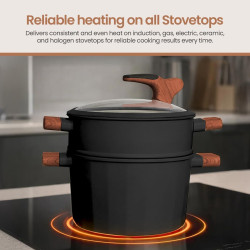 Cacerola Royal Swiss de 24 cm - Olla para cuscús de 6,5 L • Apta para inducción y todo tipo de cocinas  color negro