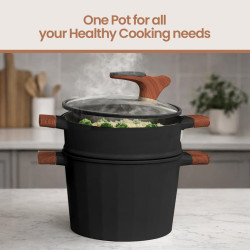 Cacerola Royal Swiss de 24 cm - Olla para cuscús de 6,5 L • Apta para inducción y todo tipo de cocinas  color negro