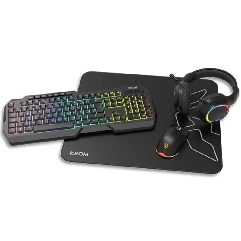 Pack Gaming Krom Kenta/ Teclado RGB + Ratón + Alfombrilla + Auriculares