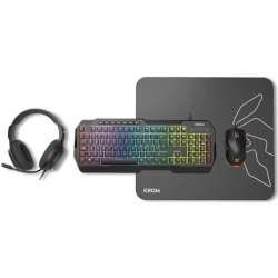 Pack Gaming Krom Kenta/ Teclado RGB + Ratón + Alfombrilla + Auriculares