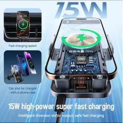 Soporte para Teléfono de Coche con Cargador Inalámbrico de Carga Rápida de 15w, Soporte Magnético Inteligente F18