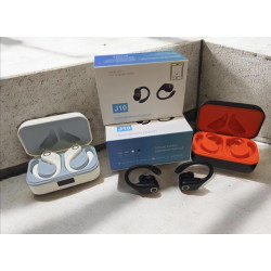 Auriculares Gaming J10 con Gancho para la Oreja y Cancelación de Ruido TWS color naranja y negros