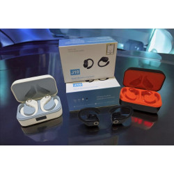 Auriculares Gaming J10 con Gancho para la Oreja y Cancelación de Ruido TWS color naranja y negros