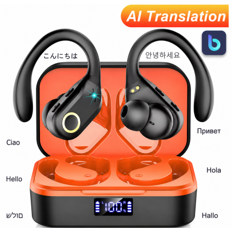 Auriculares Gaming J10 con Gancho para la Oreja y Cancelación de Ruido TWS color naranja y negros