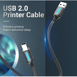 Cable USB 2.0 Impresora Vention COQBI/ USB Tipo-B Macho - USB Macho/ 480Mbps/ 3m/ Negro