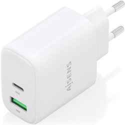 Cargador de Pared GaN Aisens A110-0971/ 1xUSB Tipo-C/ 1xUSB/ 45W/ Blanco