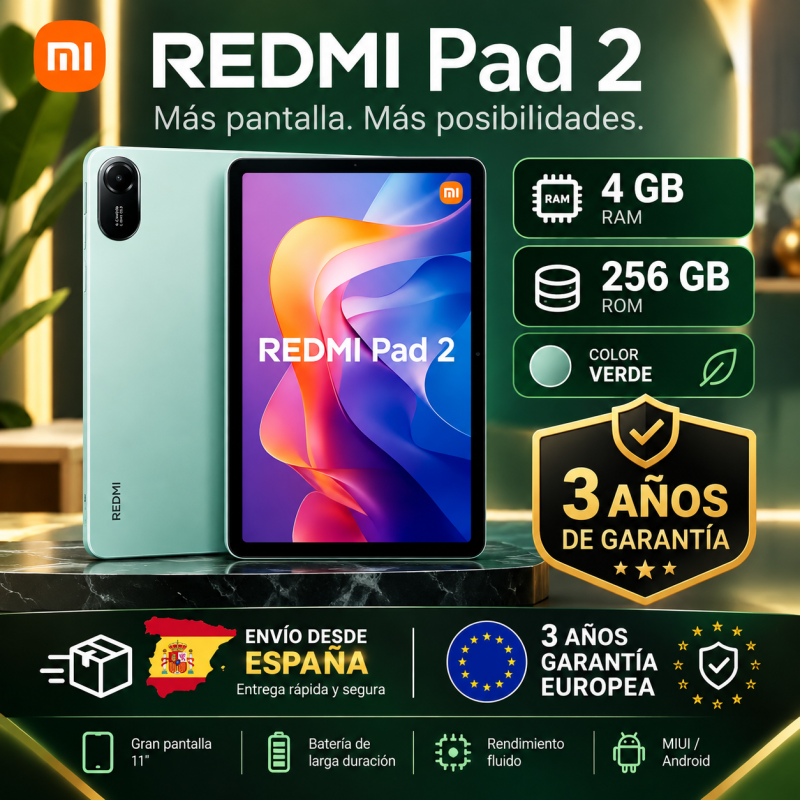 Tablet Xiaomi Redmi Pad 2 11" 4GB 256GB Wi-Fi Verde Menta