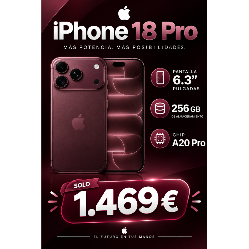 SMARTPHONE APPLE IPHONE 18 PRO 6.3"/ 256GB ROM/ BURGUNDY