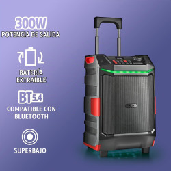 ALTAVOZ PREMIUM PORTÁTIL DE 300W COMPATIBLE CON TEC. BLUETOOTH/ USB/AUX. BATERÍA RECARGABLE. IPX6.
